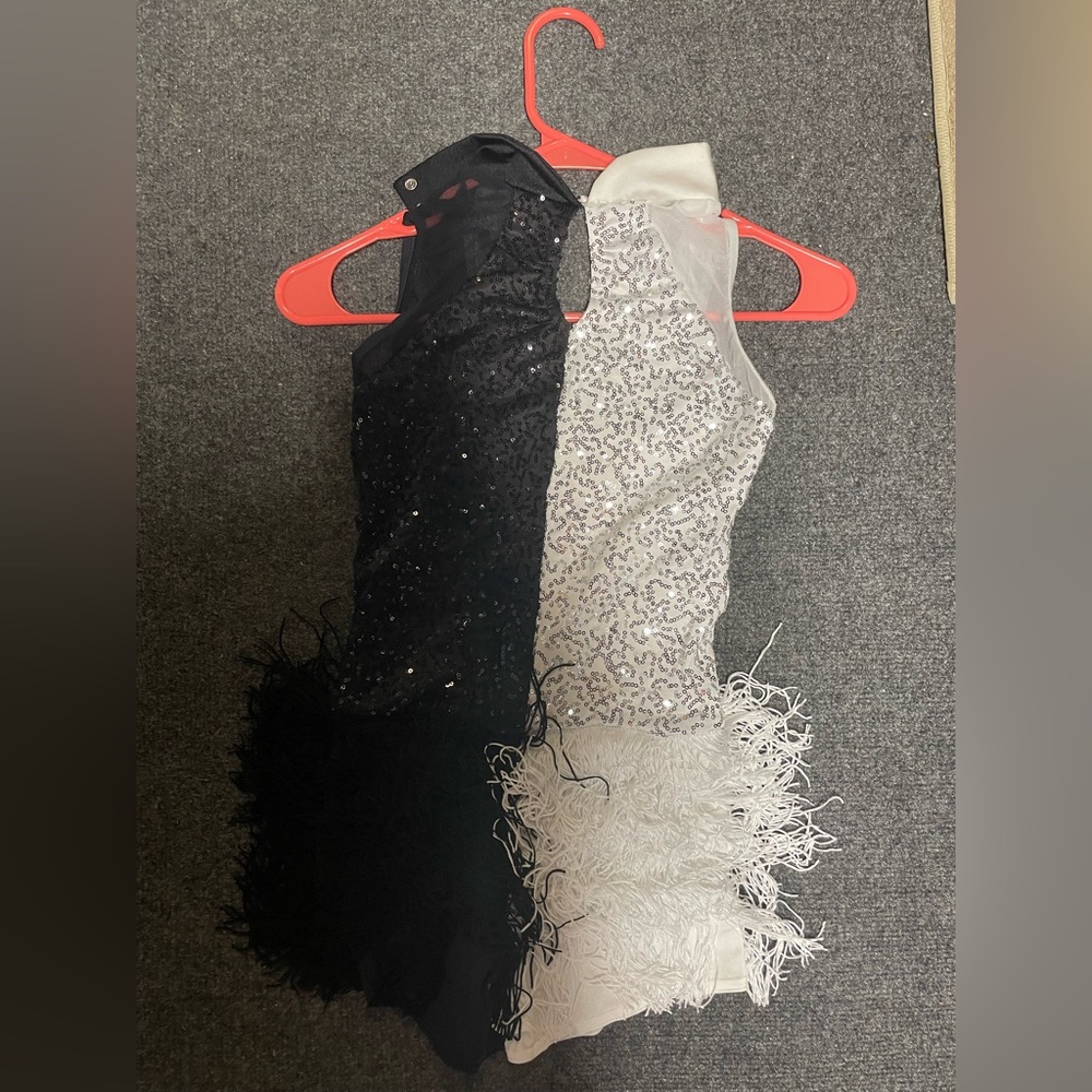women’s jazz costume black and white tassels